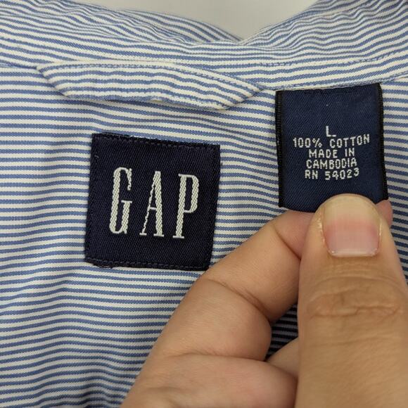 100 Cotton Blue White Striped Button Down Preppy 80s Office Heritage Coastal - Picture 3 of 4